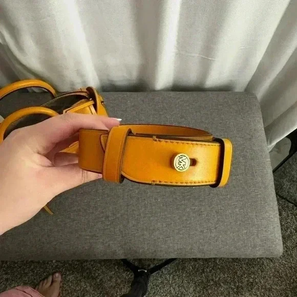 Michael Kors Carine Carmel Small Studded Pebbled Leather Satchel - Picture 8 of 11